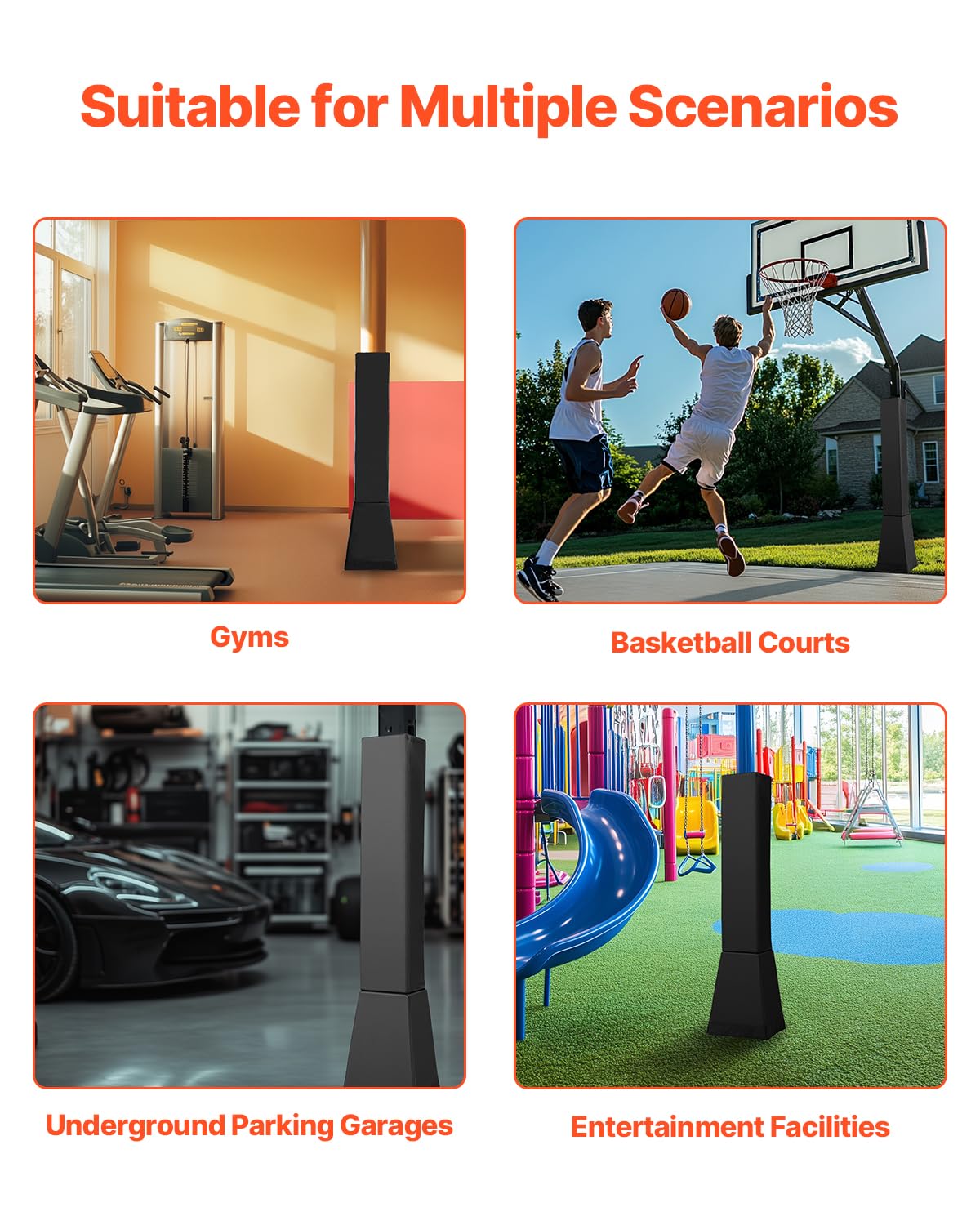 VEVOR Almohadilla para Poste de Baloncesto, Resistente y Envolvente, Cuadrada, Almohadilla Protectora Impermeable para Todo Tipo de Clima para Sótano, Garaje, Patio de Juegos, 1630 x 790 x 120 mm