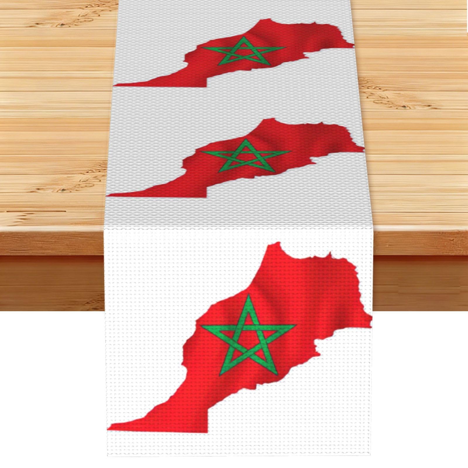 Morocco Flag Map Printed Dining Table Runner 13x72 Inch, Non-Fading Decor for Kitchen Dresser Fireplace Mantel