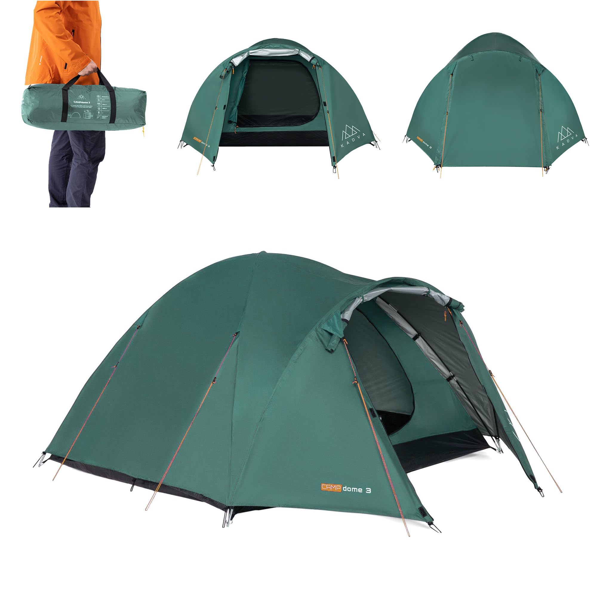 KADVA CAMPdome 3 tende da lancio per 3 persone, 270 x 210 x 125 cm, impermeabile, leggero e resistente, struttura in fibra di vetro, ideale per campeggio e escursioni