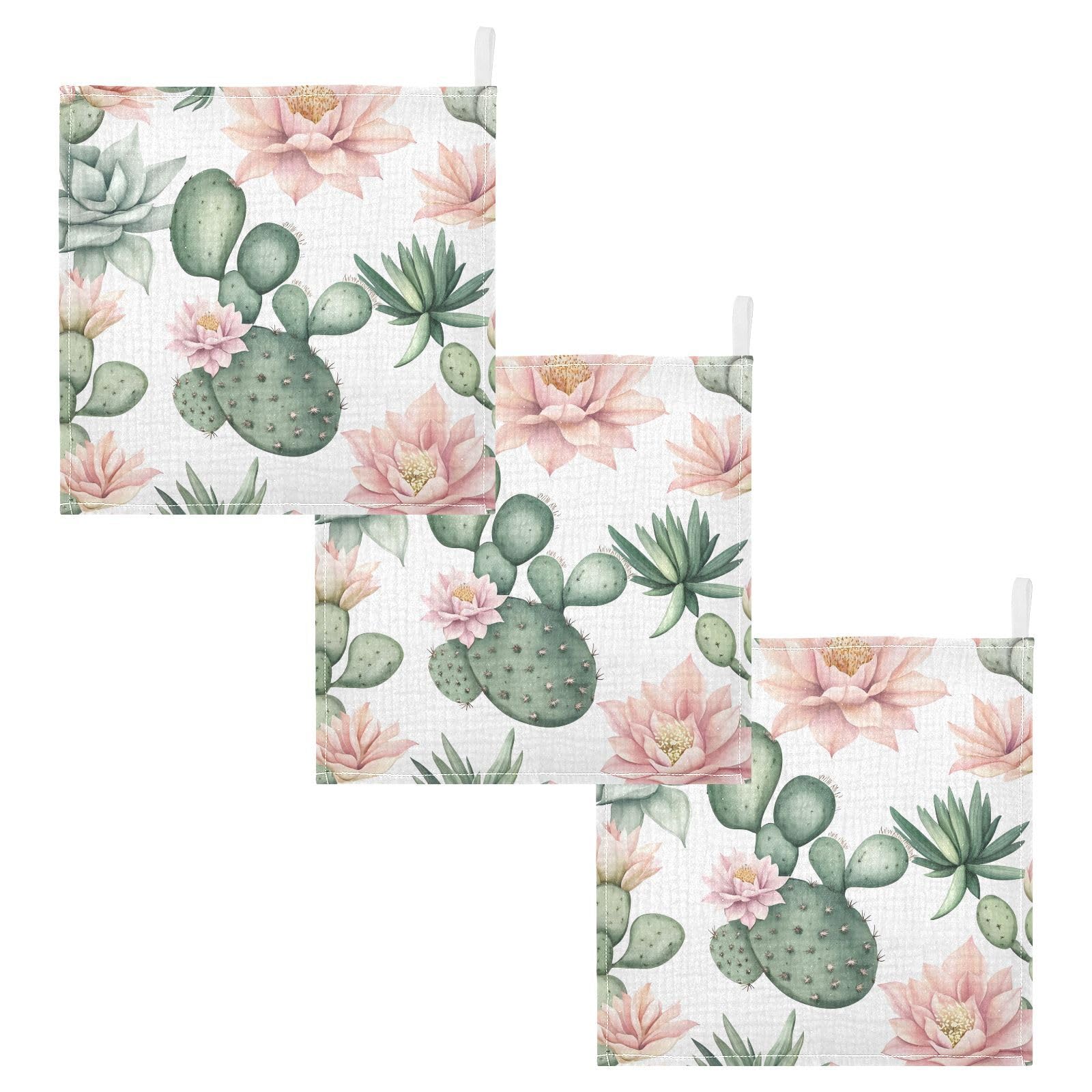 YETTASBIN Cacti Flowers Muslin Baby Hand Washcloths Soft Cotton Bath Face Towel 4 Layers Extra Absorbent Feeding Burp
