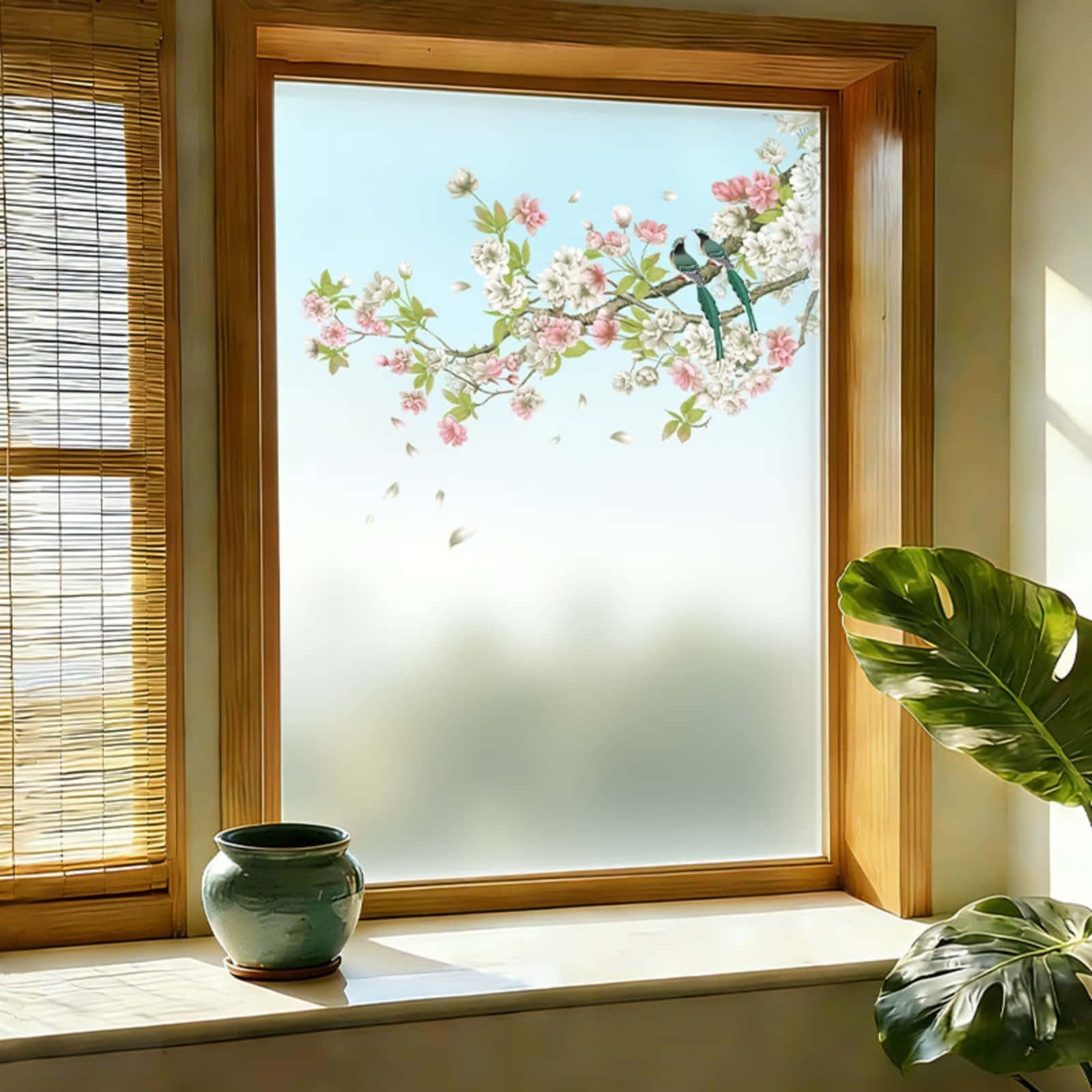 Vinilo Adhesivo Cristal Decorativo Flor Rosa Blanca Vinilos para Cristales Privacidad Estatico Anti UV Reutilizable para Oficina Dormitorio Sala de Estar Vinilo para Ventanas