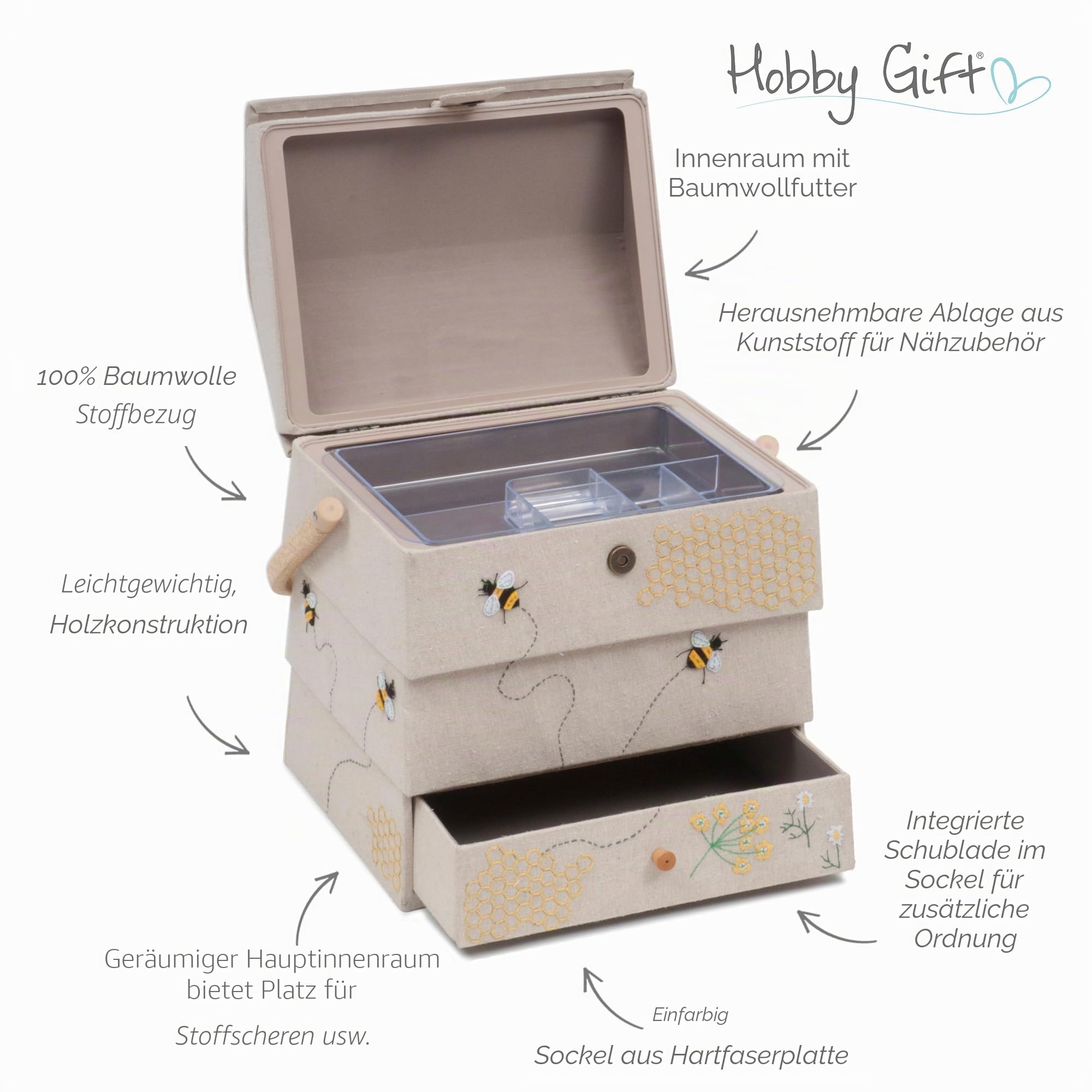 Hobby Gift Neuheit Nähhandwerk Hobby Aufbewahrungsbox, Bienenstock, 24 x 29 x 29.5cm