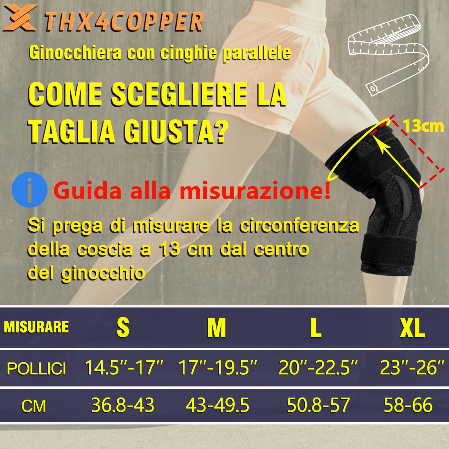 Thx4COPPER Tutore Ginocchio Regolabile,Ginocchiera con Stecca Laterali Ginocchio Stabilizzatori Aperte, per Escursioni, Arrampicate Supporto Sportiva- M