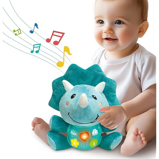 iPlay, iLearn Baby Dinosaur Musical Toys, Newborn Boys Soft Plush Stuffed Animal, Infant Light Music Tumny Time, 1st Birthday Gift Basket Christmas Stocking Stuff 0 1 2 3 6 9 12 18 Month Toddler Girl