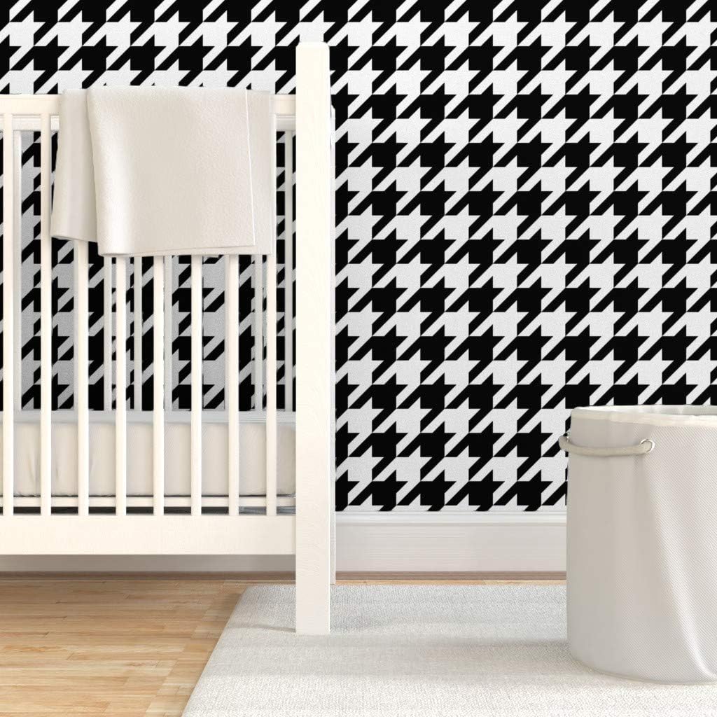 Peel & Stick Wallpaper Swatch - Inch Black White Houndstooth Custom Removable Wallpaper by Spoonflower