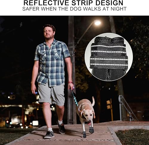 Miniatura 5 de Botas para perros grandes, perros medianos y protectores de patas para inviernos nevados, calles de verano calurosos, días lluviosos impermeables,