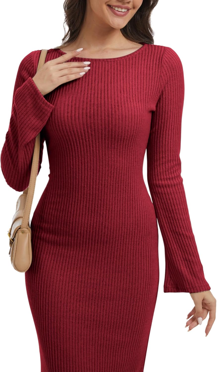 Women Maxi Sweater Dresses Bodycon Long Ribbed Knit Dress Crew Neck Long Sleeves Slim 2025 Trendy Winter Outfit - Image 6