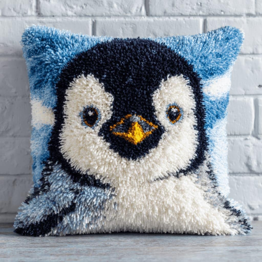 Beginner Latch Hook Cushion Kit,Penguin Decor Pillow Cover 43X43Cm