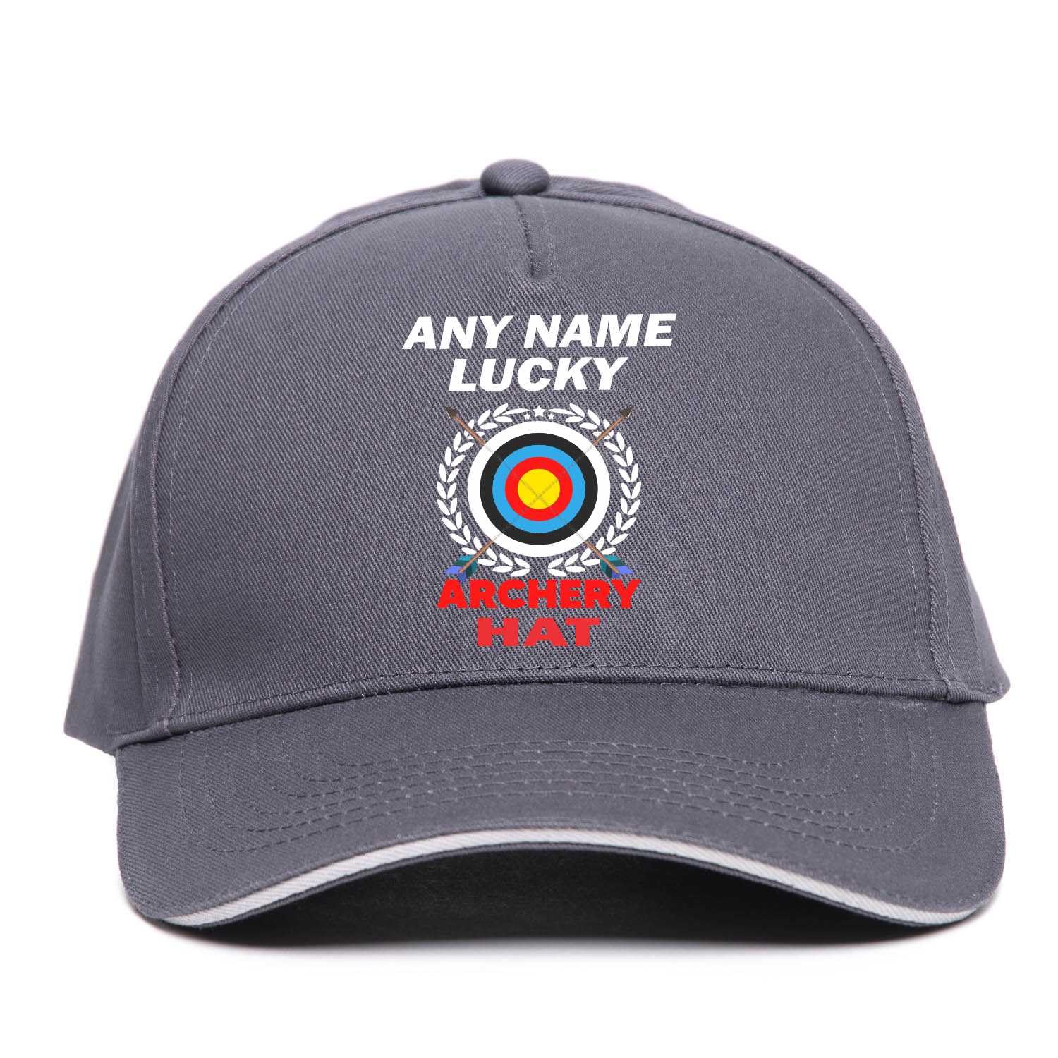 Print4u Unisex Grey Lucky Archery Baseball Cap Personalise With Any Name Gift For Men Women
