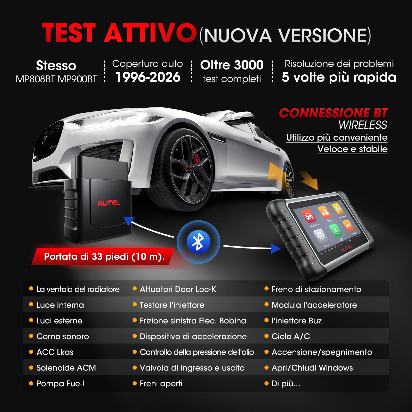Autel MaxiCOM MK808K-BT Scanner: come MK808BT Pro Diagnosi Auto Professionale, 2025 MX808S Aggiornamento MK808S, BT Versione di MX900, Funzione come MK900-BT, Test Attivo, Test Batteria, Android 11