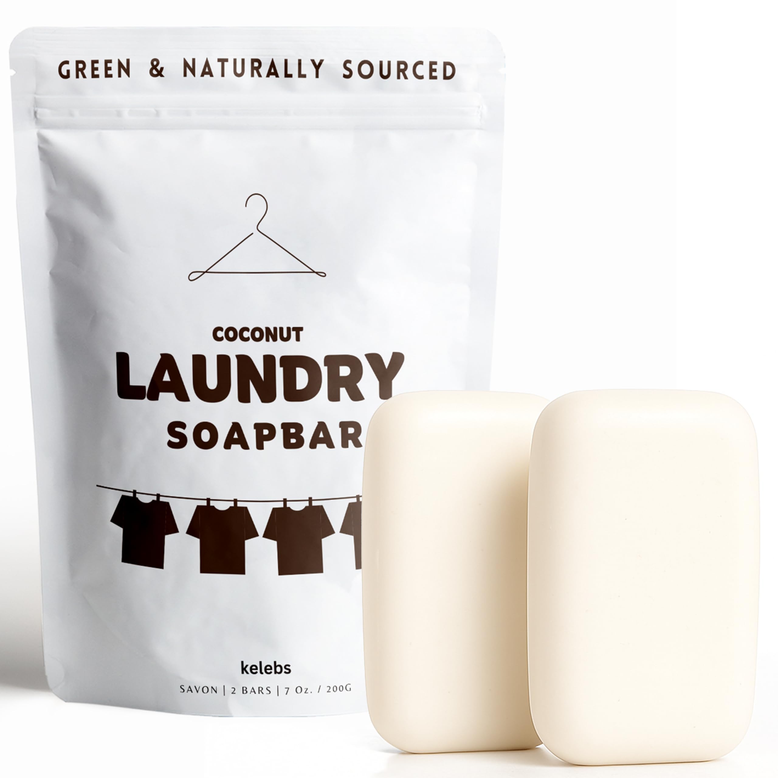 Kelebs Natural Laundry Soap Bar for Sensitive Skin with Organic Coconut - Delicate Laundry Stain Remover for Clothes, Underwear, Collar - Gentle Baby