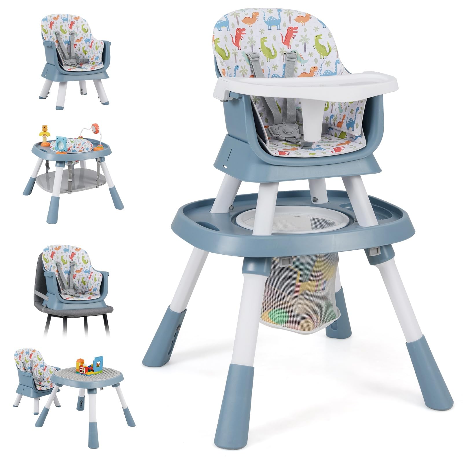 LIFEZEAL Trona para Bebé, Trona Convertible con Arnés de Seguridad, Bandeja Extraíble y Cesta de Almacenaje, Silla de Comedor para Niños desde 6 Meses (Verde)