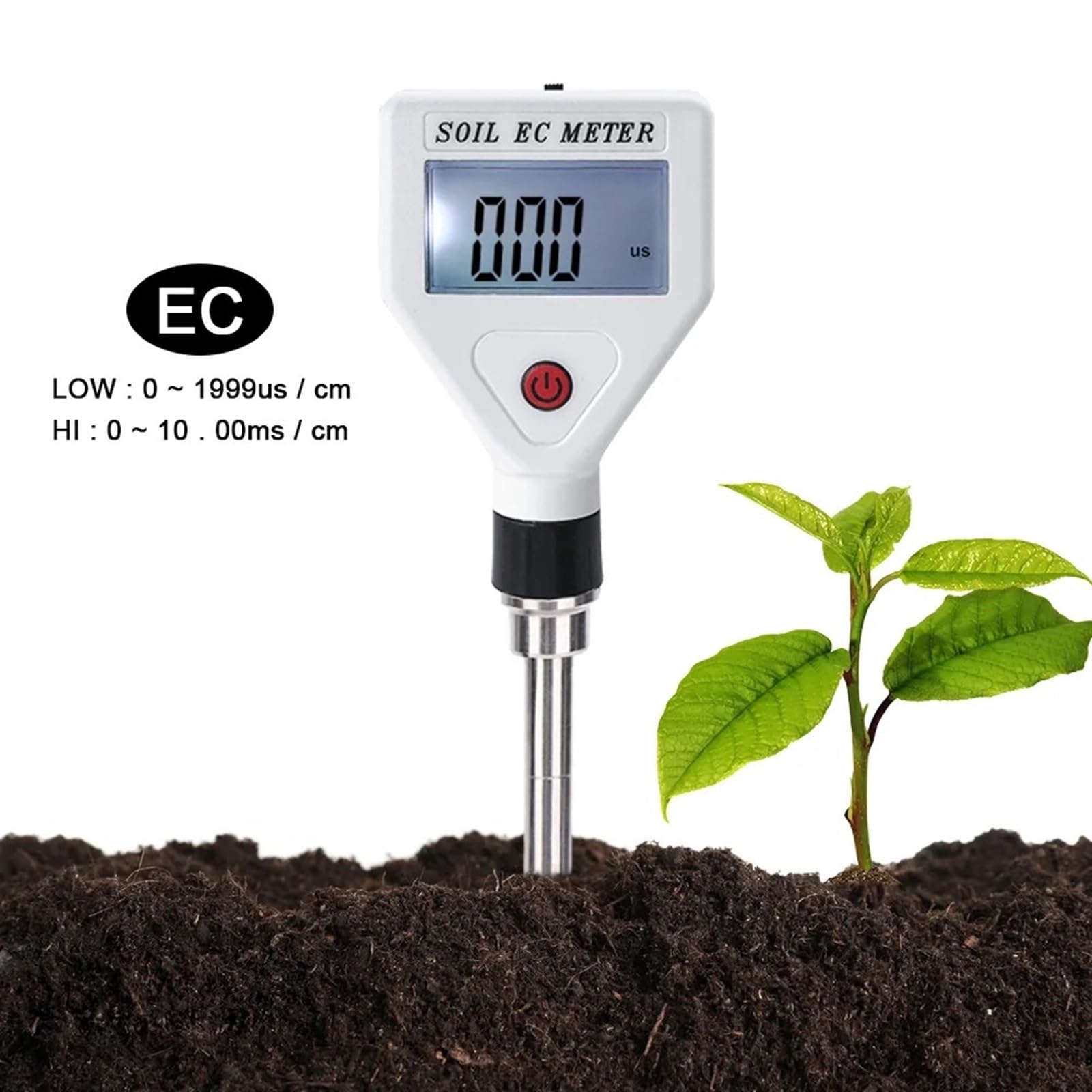 Probador de suelo, Medidor EC de suelo profesional 0-1999us/cm Sonda Metal alta precisión ATC probador conductividad Digital for tierras cultivo jardinería flores