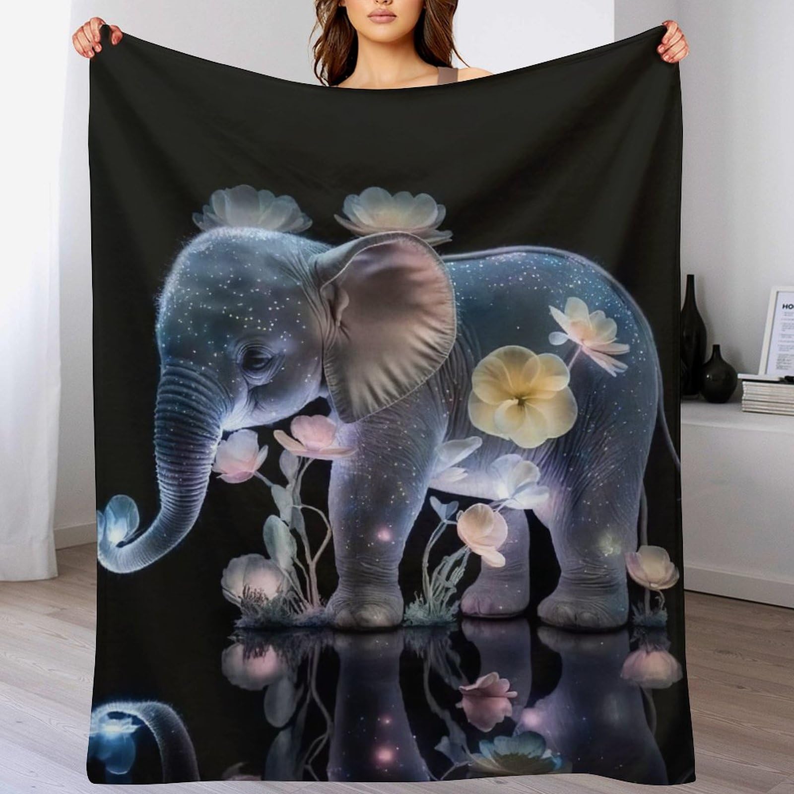 Plaid éléphant flannel chaud et lavable en machine pour voyage