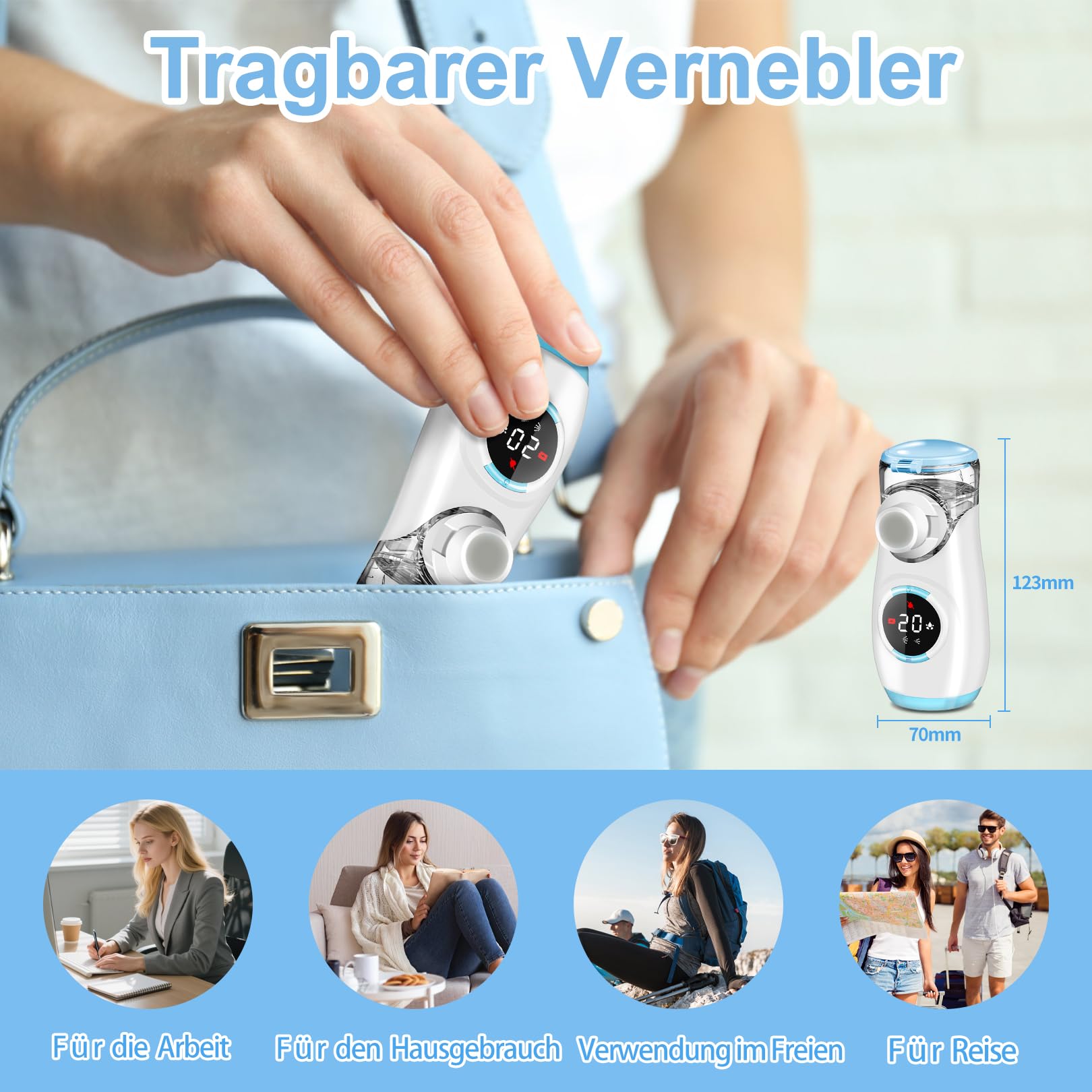 Inhalationsgerät mit Digitaler Anzeige, Inhaliergeräte für Erwachsene und Kinder, Inhalator Inhaliergerät Vernebler mit Gesichtsmaske & Mundstück, Ultraleicht Klein, Leicht zu Tragen