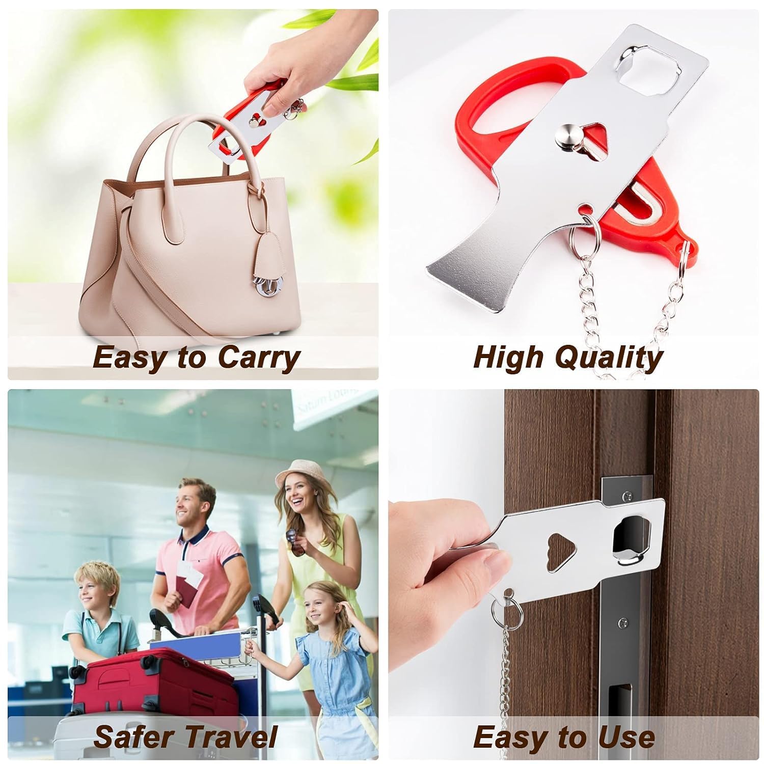 Portible Portable Door Lock, Travel Lock, Portable Security Door Stop, Add Extra Locks for Additional Safety and Privacy Lock Down for School, Home, Hotel, Outdoor (Pack of 1) 1