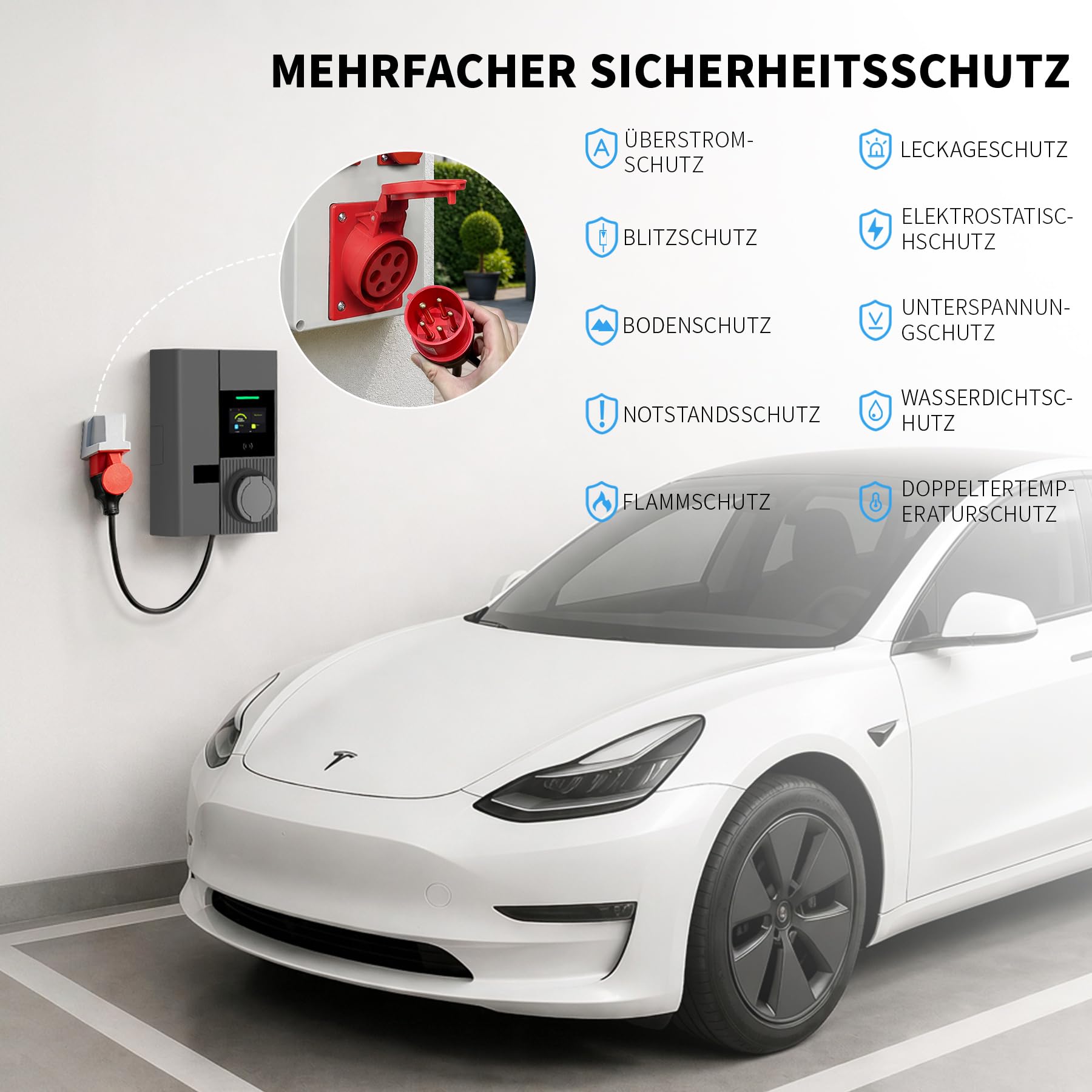 Wallbox 11kW with App & RFID - Wall Box with CEE Plug, 3-Phase Type 2 EV Charger 400V, 6-16A, Electric Car Charging Station for BEV PHEV ID.3/4/5/7 Model 3/Y