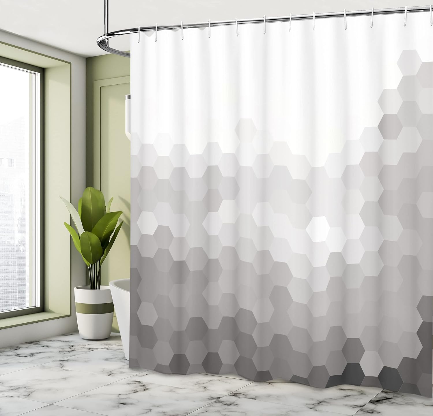 Ambesonne Contemporary Shower Curtain, Gradient Toned Geometric Digital Abstract Hexagon Modern Display, Cloth Fabric Bathroom Decor Set with Hooks, 69" W x 84" L, Taupe Grey