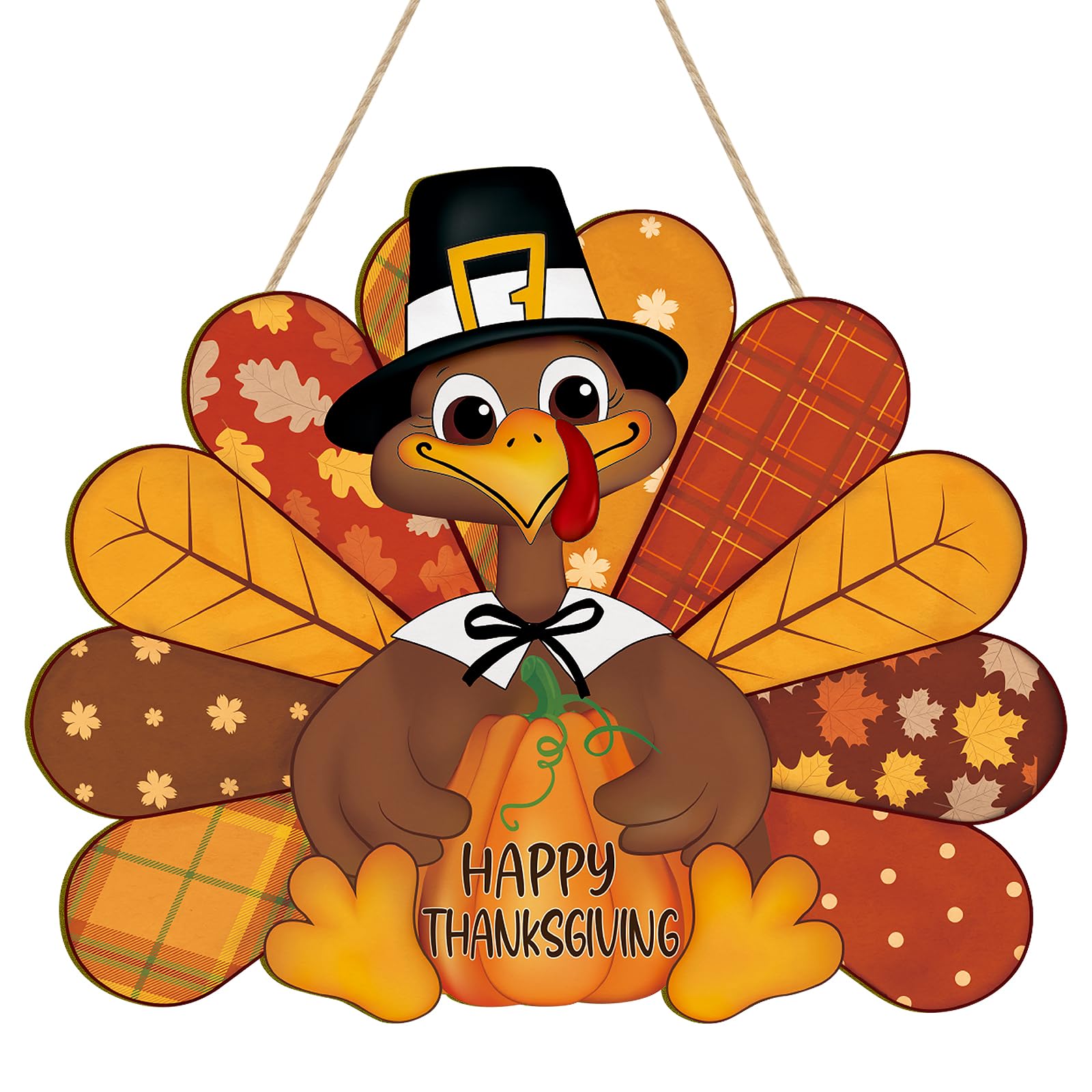 Thanksgiving Decoration Wooden Turkey Pumpkin Door Wreath for Front Door Sign Wall Signs, Thankful Blessed Grateful Pumpkin Sign Hanging for Fall Autumn Harvest Home Halloween Decoration