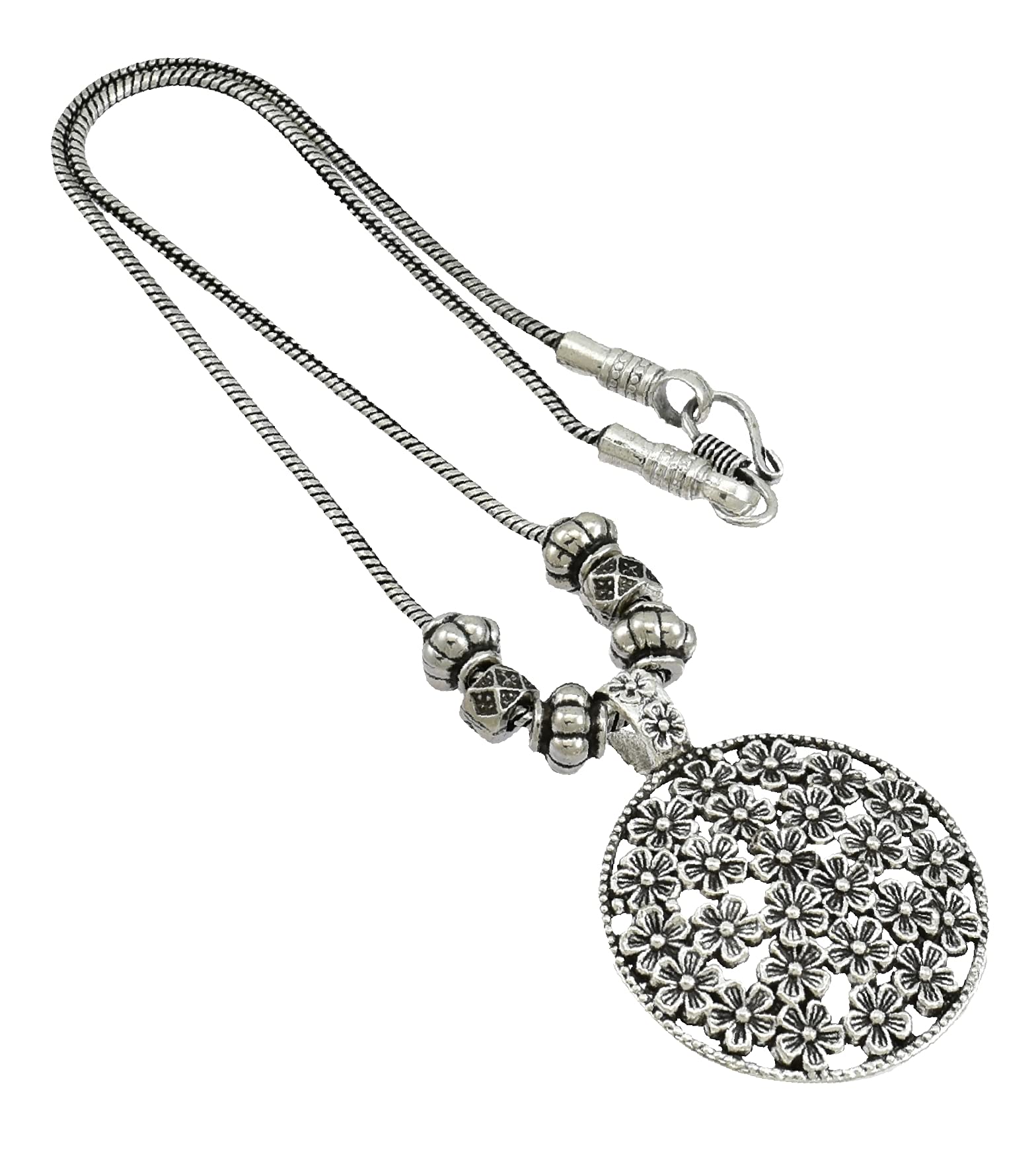 High Trendz Fashion Jewellery Stylish Antique Oxodized German Silver Designer Jewellery Necklace Chain for Women | Girls (Silver Flower) (B098P8X28W) Amazon Price History, Amazon Price Tracker