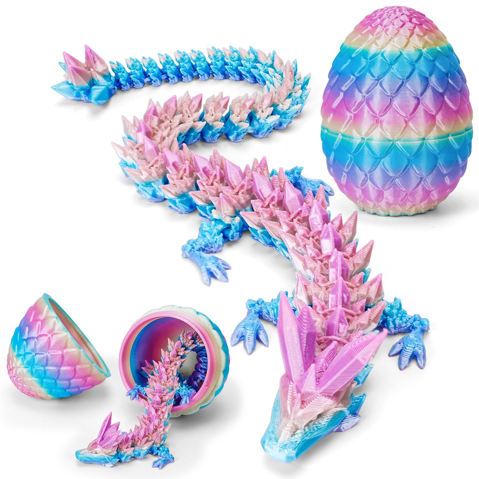 TBOLINE 3D Printed Dragon Egg,Dragon Eggs with Dragon Inside,Crystal Dragon Fidget Toys,Full Articulated Dragon Dragon in Egg,Adults Fidget Toys for Autism ADHD (Random Rainbow Dragon Egg)