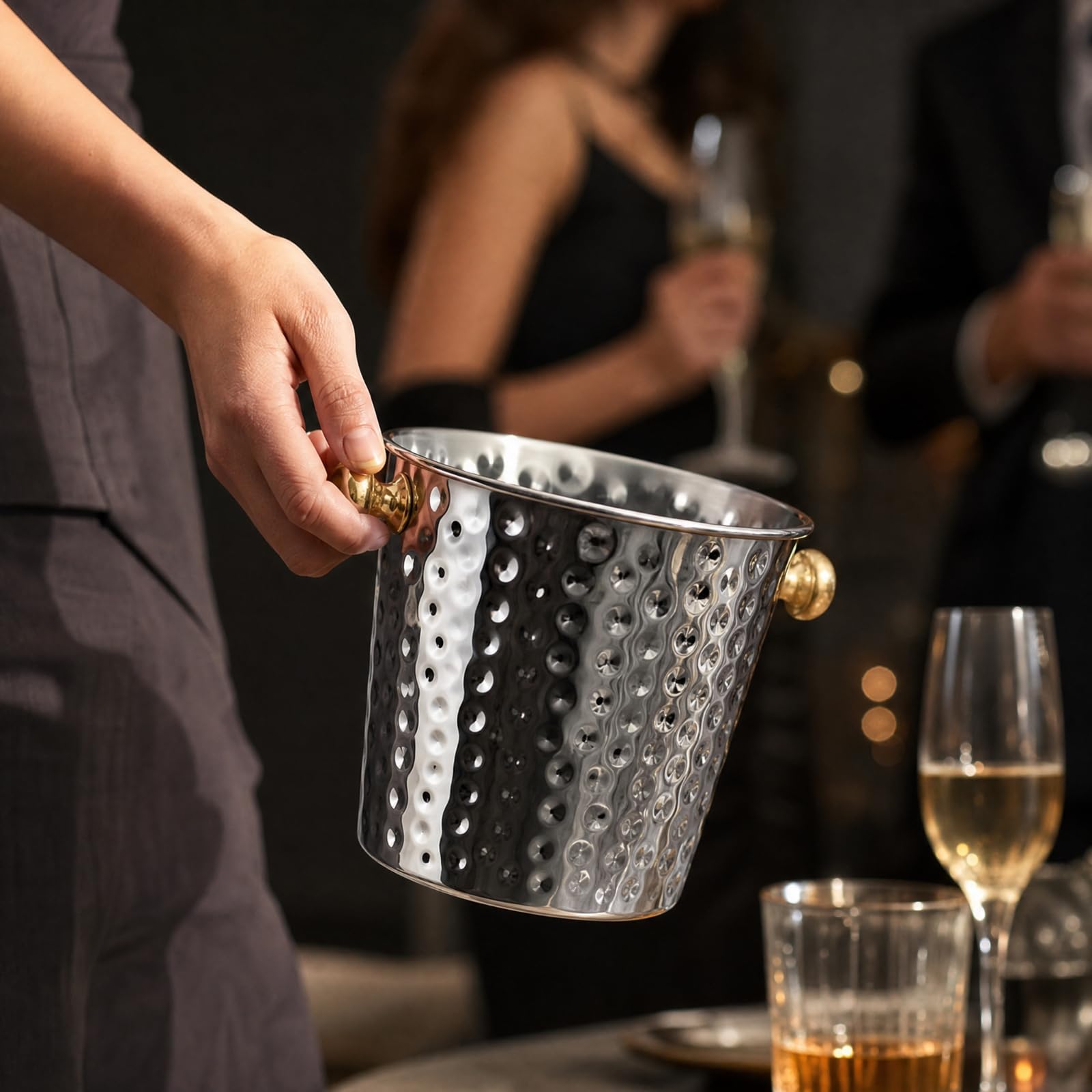 Sharplace EIS- und Champagnkühl aus Edelstahl kompakt kegelförmig Champagnkühl aus 201 Edelstahl rostbeständig für Restaurant, Natur, 3L