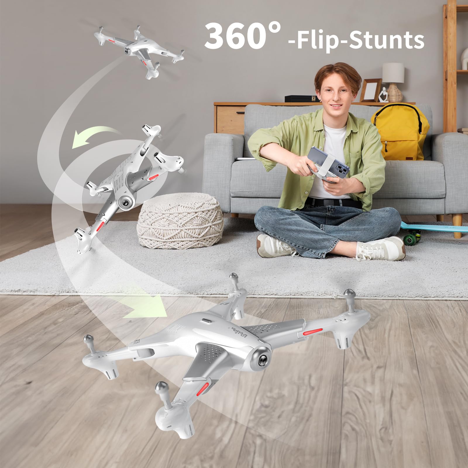 Loolinn | Drohne Quadrocopter mit Kamera HD für Kinder ab 12 Jahren als Geschenk - Optischer Flusspositionierungs, Sehr stabiler Flug, 60 Minuten lange Flugzeit, 360°-stunts, Geprüftes C0-Zertifikat