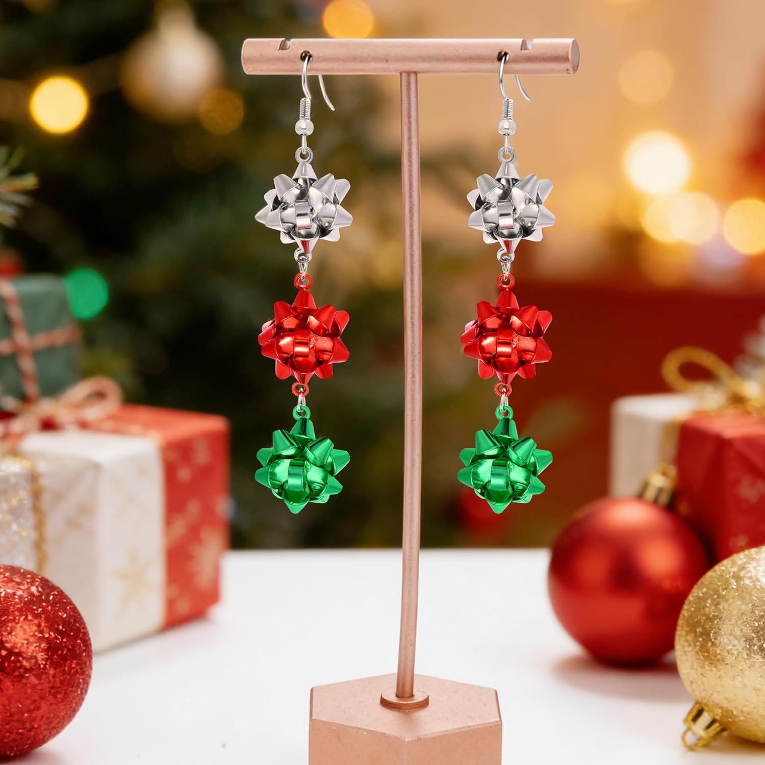 1 Pair Christmas Earrings for Women Holiday Dangle Earrings with Spiked Ball Drop Design Festive Alloy Statement Earring for Christmas Party Outfit and Gift 2.76x0.79 Inches - Image 5