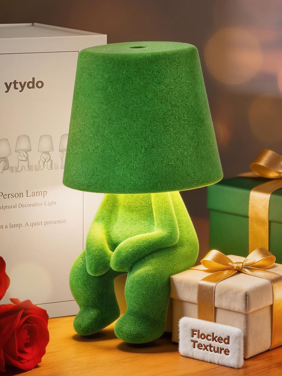 Human-Shaped Rechargeable Table Lamp: Flocked Texture - Softer Look & Warmer Presence for Birthday Holiday Gifts & Stylish Decorative Corners - Dimmable 3 Color Temps