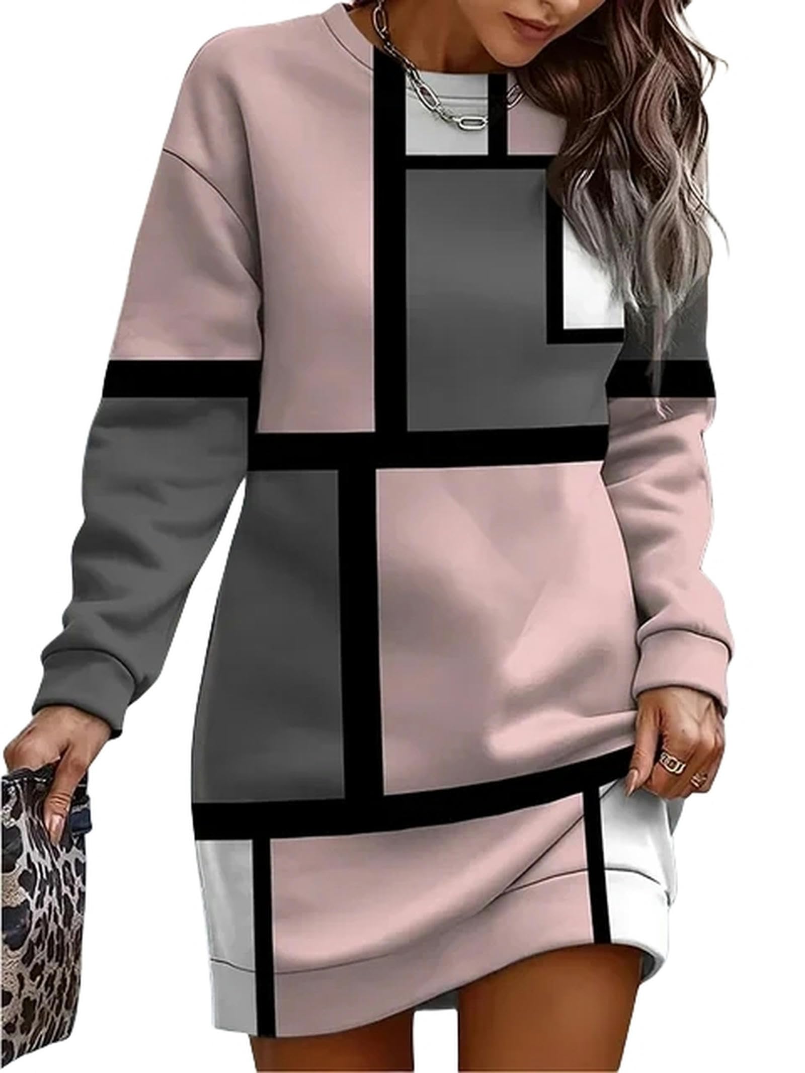 Bluza z kapturem damska swobodna prosta bluza z nadrukiem bez kaptura, okrągły dekolt, biuro Lady Top uncja-XL, uncji, XL