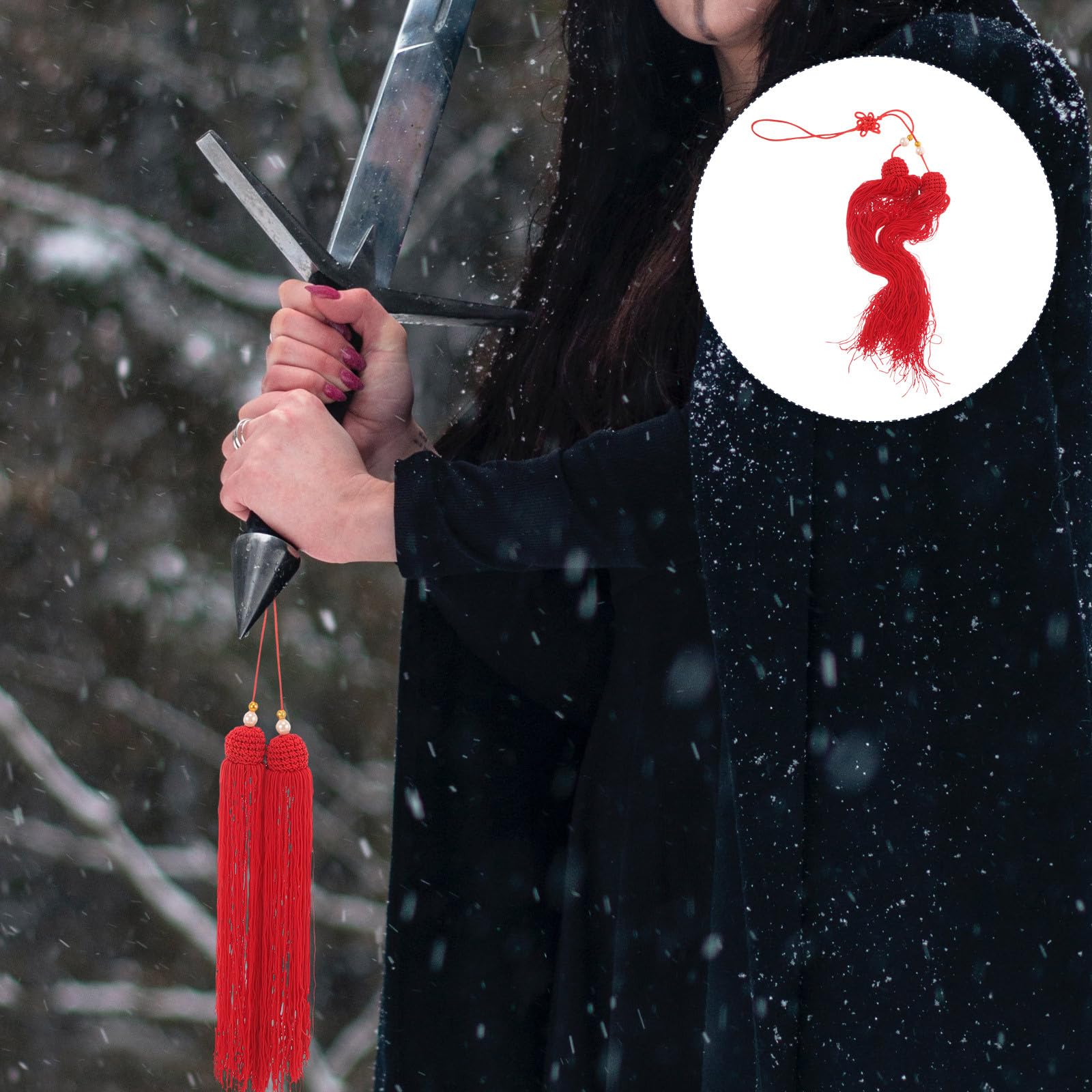 Borla Roja para Espada de Tai Chi Material de Tela y Sujeción Segura para Decoración de Artes Marciales y Equipo de Entrenamiento