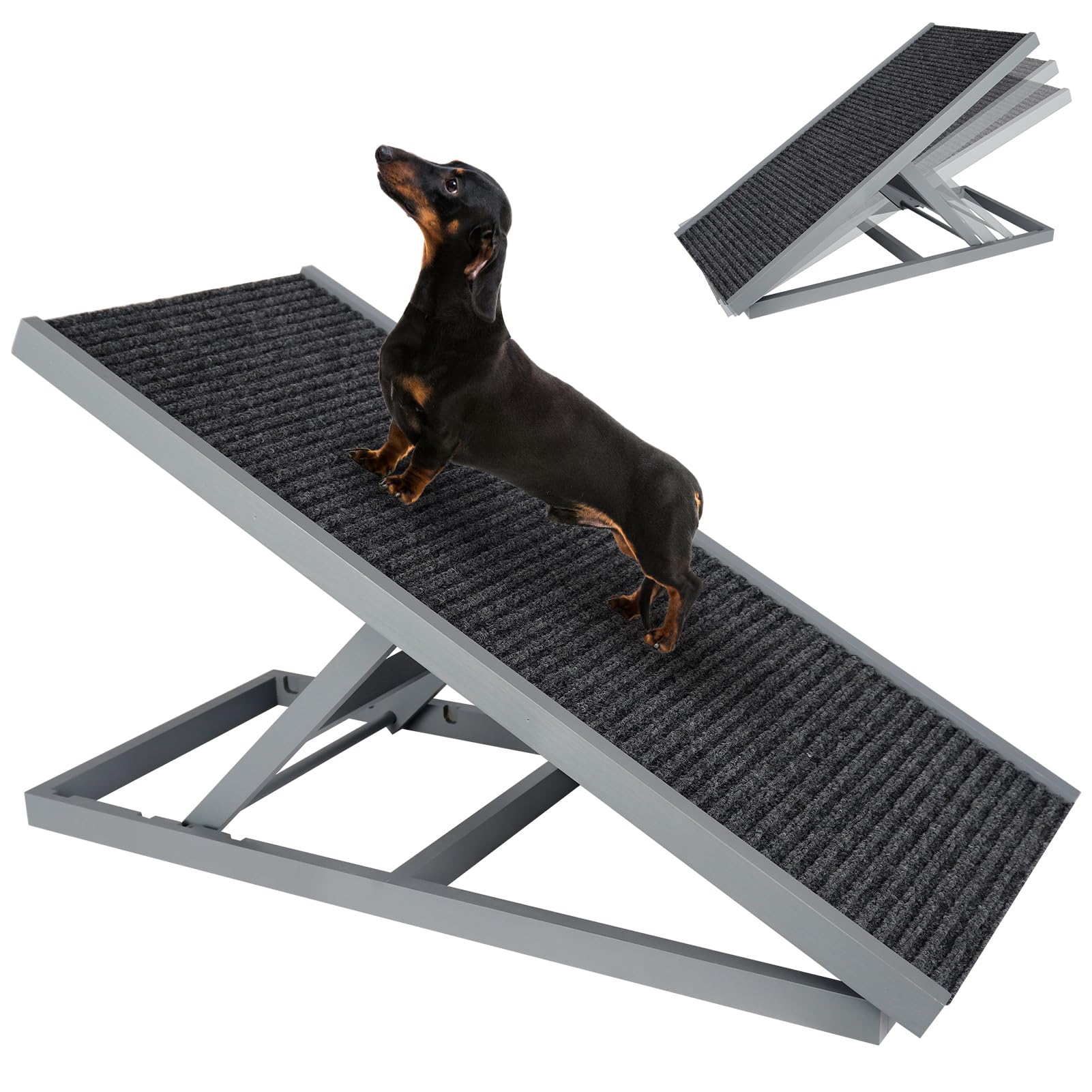 Dog Ramps for Small Dogs, VASALAID Non-Slip Portable Folding Pet Ramps Height Adjustable Dog Stairs for Bed, Car, Couch, Supports up to 100 lbs(Wooden)