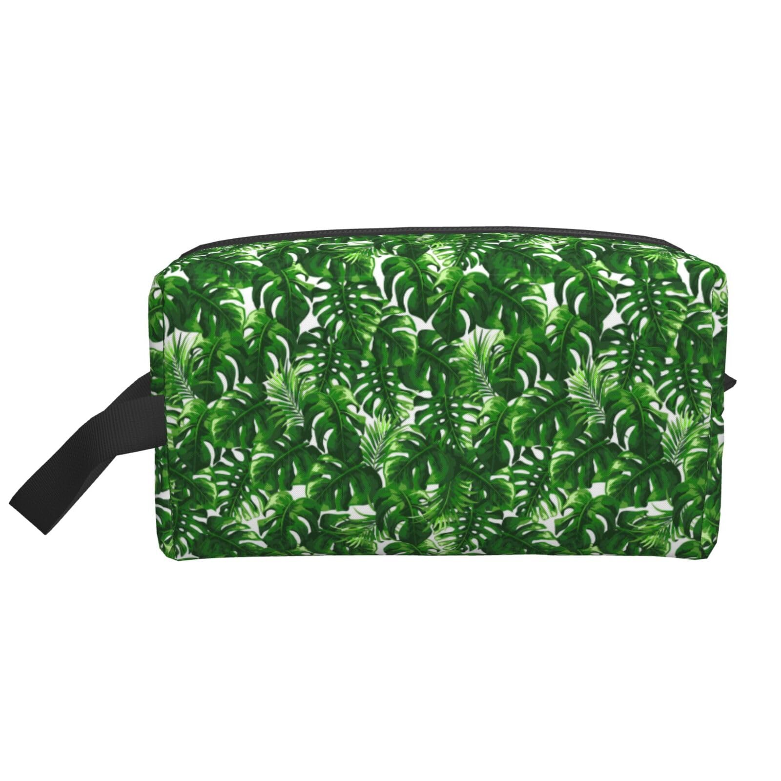 Ercgad Unisex White Monstera Deliciosa Banana Palm Print Large Capacity Travel Toiletry Bag Cosmetic Pouch Daily Storage Makeup Case