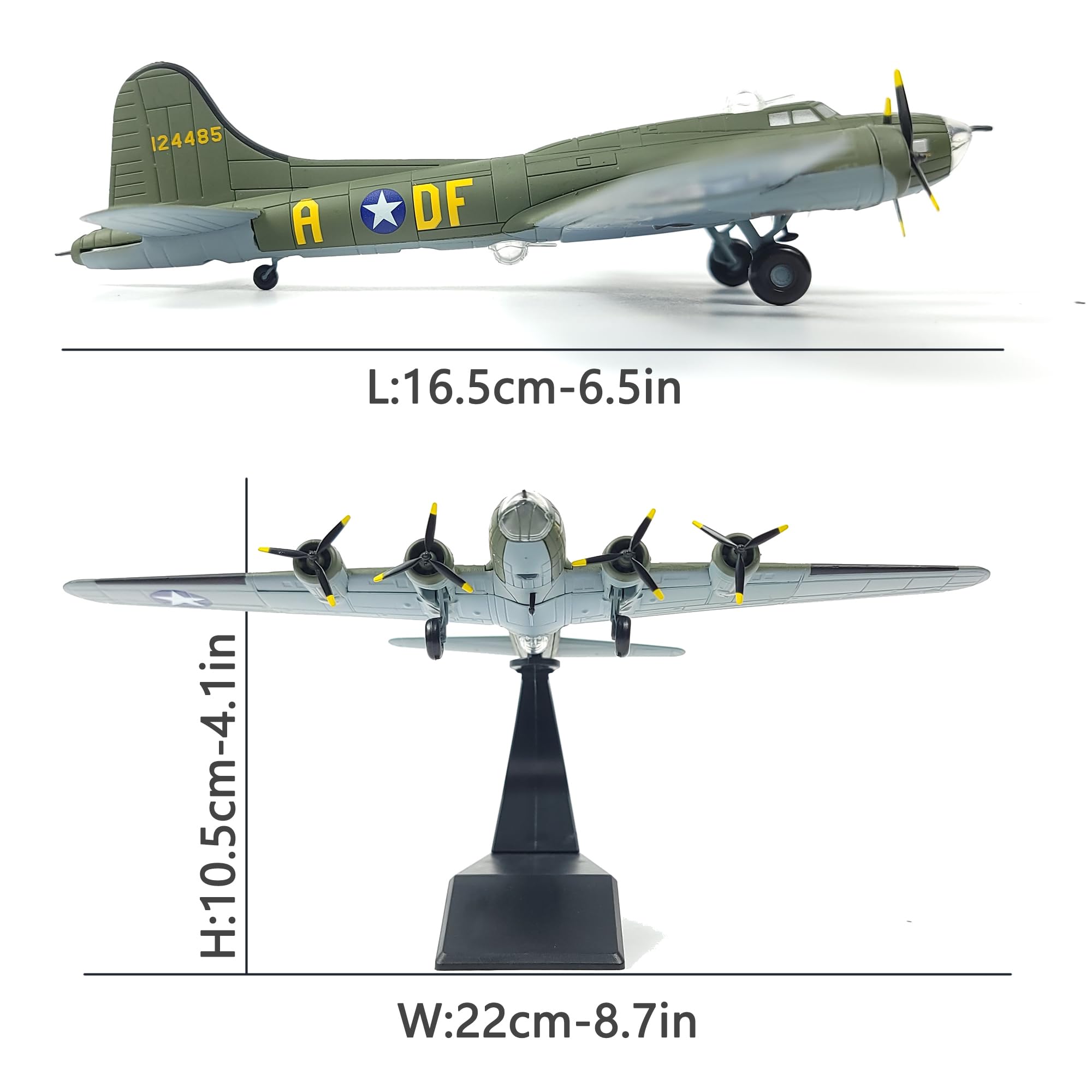 Escala 1/144 B-17 Flying Fortress Memphis Goddess Fighter Model Heavy Bomber Aircraft Models USAAC B-17 Bomber Military Metal Diecast Airplane Model Kit para colección o regalo para adultos