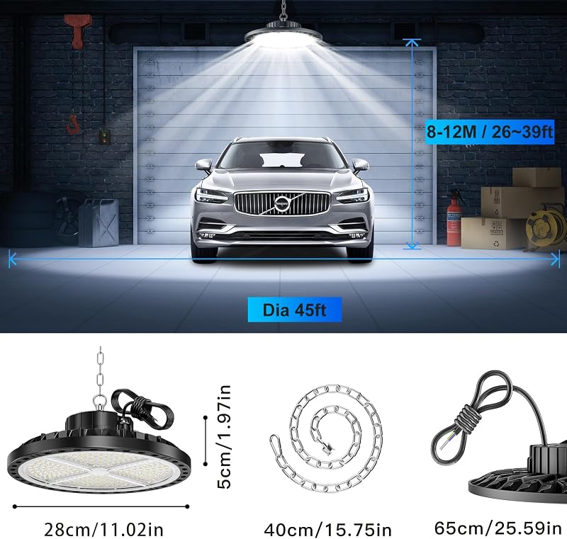 ANNIFUNLY UFO LED ipari reflektor lámpa 200W 28000 lumen 6500K hideg fehér IP65 garázs raktár gyár stadion csarnok 2 darab