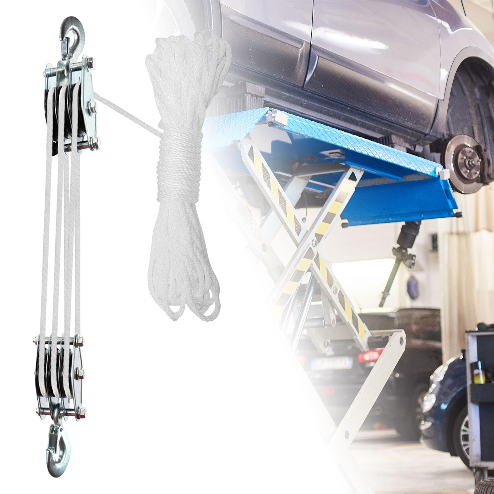 Herramienta de Elevación Manual con de Poleas para Uso en Almacenes, Cuerda de 15 m