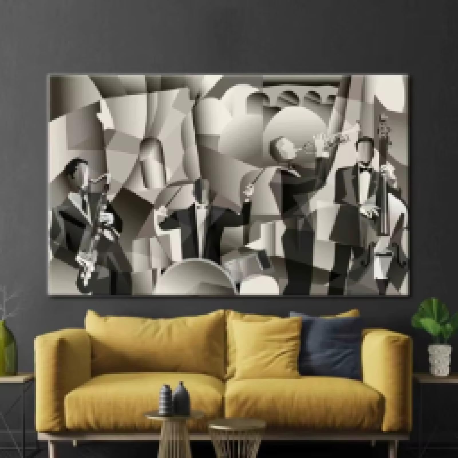 LMAIWANG Stampa artistica astratta di una band jazz africana, poster musicale, opera d'arte moderna, decorazione da parete per la stanza, cornice 55x100 cm