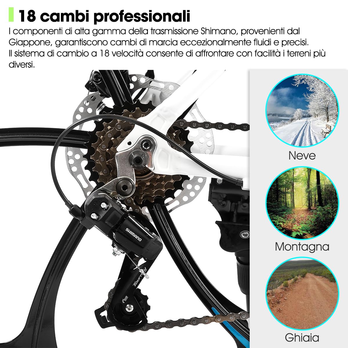 Hiland Mountain bike per adulti da 26 pollici, freni a disco anteriori e posteriori, 3/6 raggi, 18 velocità, unisex, forcella ammortizzata, telaio in alluminio leggero