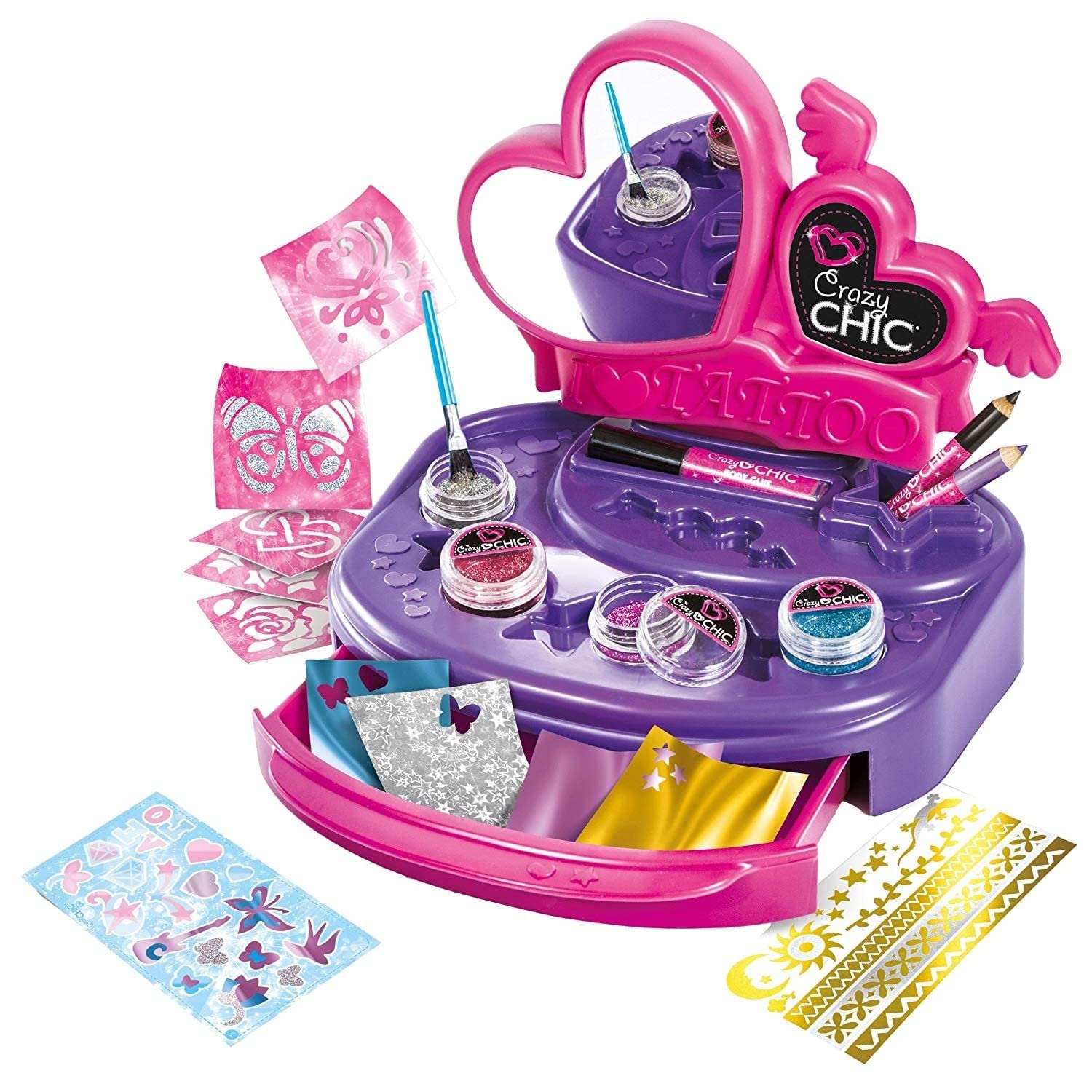 Clementoni Crazy Chic – Kit De Tatuajes Brillantes Con 3 Técnicas, Aplicación Fácil Y App Interactiva, Regalo Creativo Para Niñas