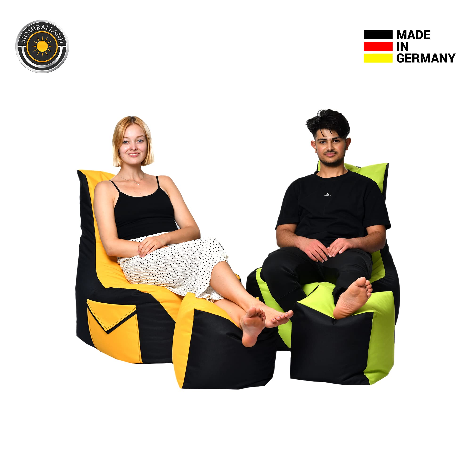 Komfort Sitzsack XL - XXL mit Hocker Sitzkissen BodenKissen Sessel In- & Outdoor geeignet Gaming Sitzsack für Erwachsene und Kinder (Anthrazit, XL - Durchmesser 75 cm)