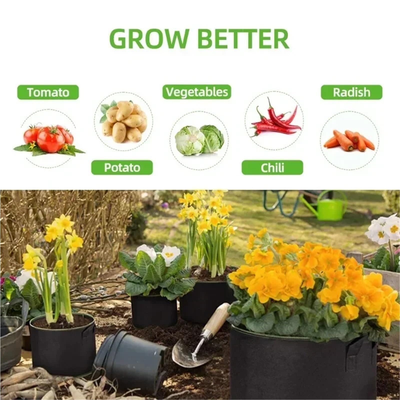 Stofftopf 5er-Pack 3–10 Gallonen Filz-Wachstumsbeutel | For Kartoffelgemüse(4 Gallon 29 X 26 CM)