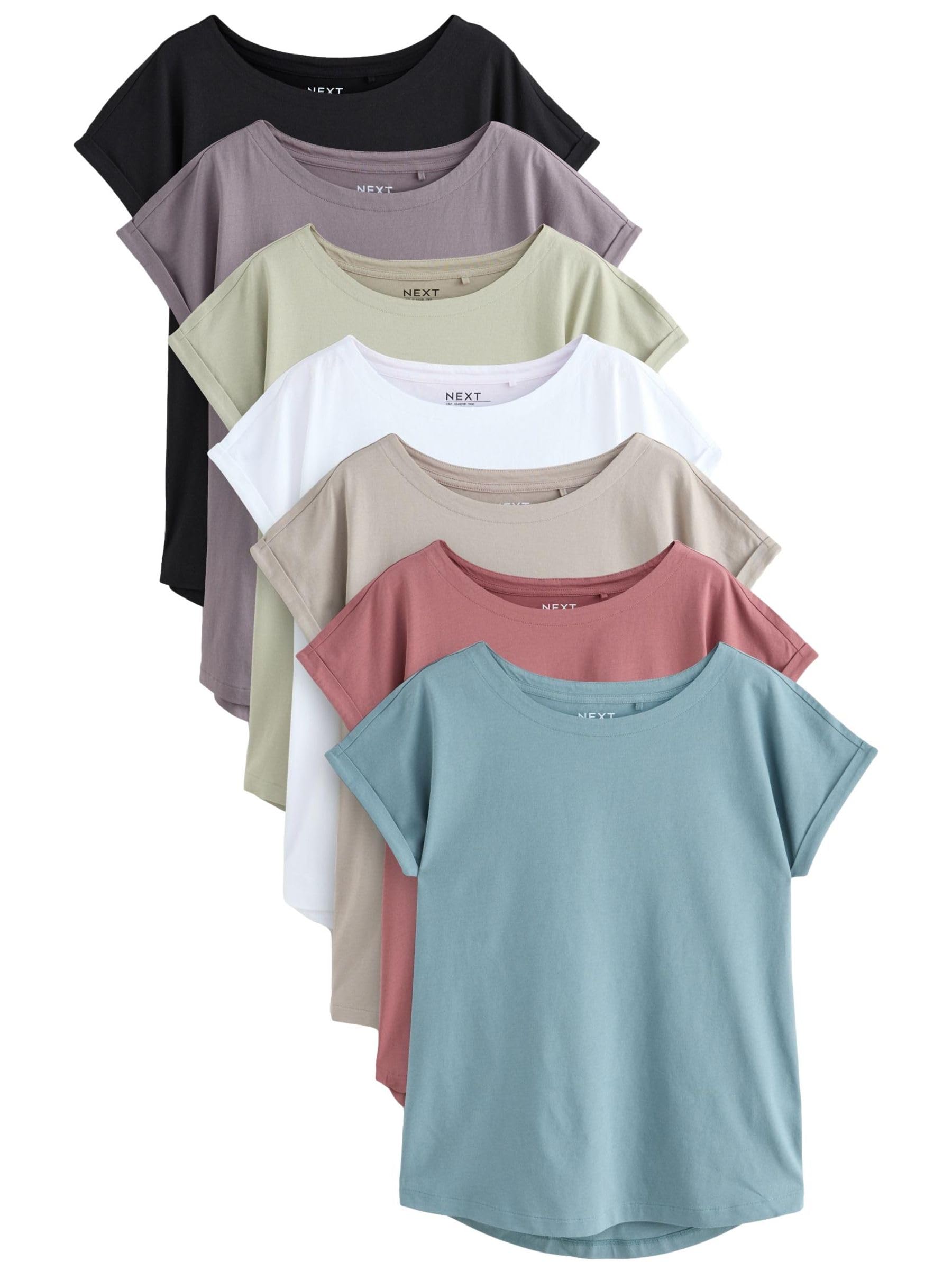 NEXT Damen T-Shirts mit überschnittenen Schultern aus 100% Baumwolle, 7er-Pack