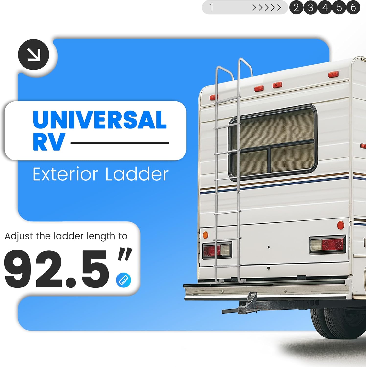 ECOTRIC Universal RV Exterior Ladder Heavy Duty 7 Step Ladder Fit for Travel Trailers Universal Straight Aluminium Silvery Powder Coated 7.6FT-8.5FT