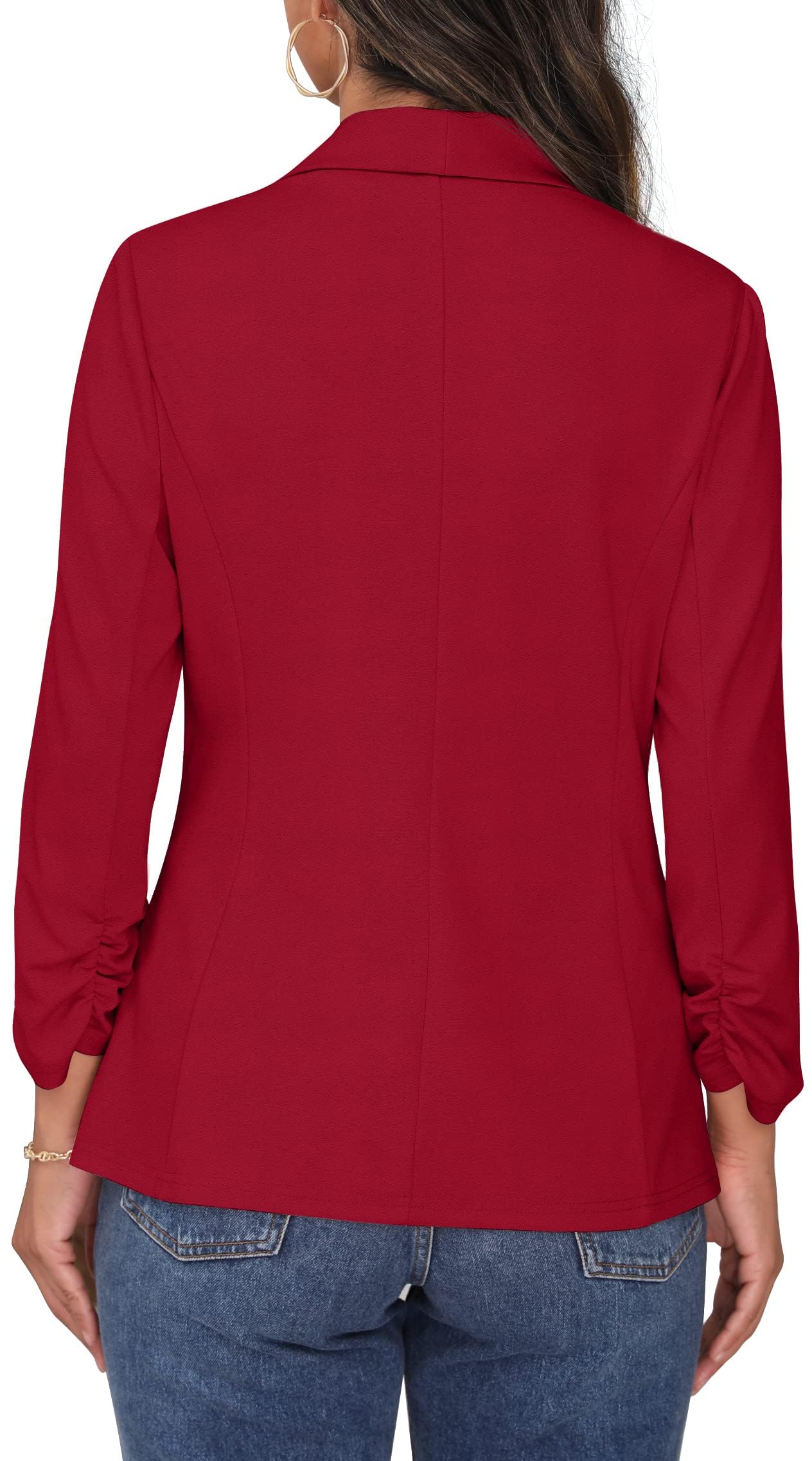 PrinStory Blazer per Le Donne 3/4 Increspato Maniche Blazer Negozio Ufficio Blazer Vestito Sportivo Jack Trench