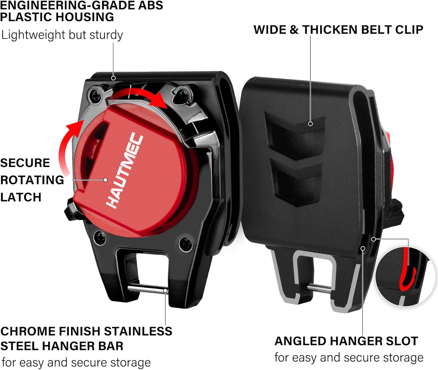 HAUTMEC Tape Measure Holder for Tool Belt Clip,Widen Locking Belt Clip up to 2-1/8" with Rotating Latch Tape Measure Clip Compact & Portable Measuring Tape Holder 25049
