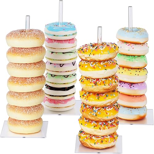 Soporte para donas de acrílico, 4 unidades, torre de exhibición de bagel transparente para mesa de postre, soporte para donas para cumpleaños,