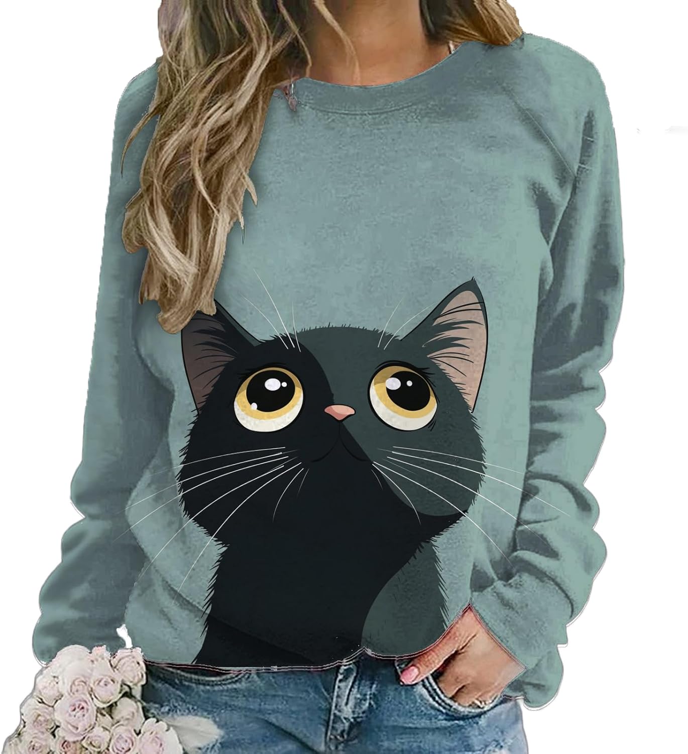 Long Sleeve Cat Shirts for Women Plus Size Cute Sweatshirt Casual Pullover Trendy Tops