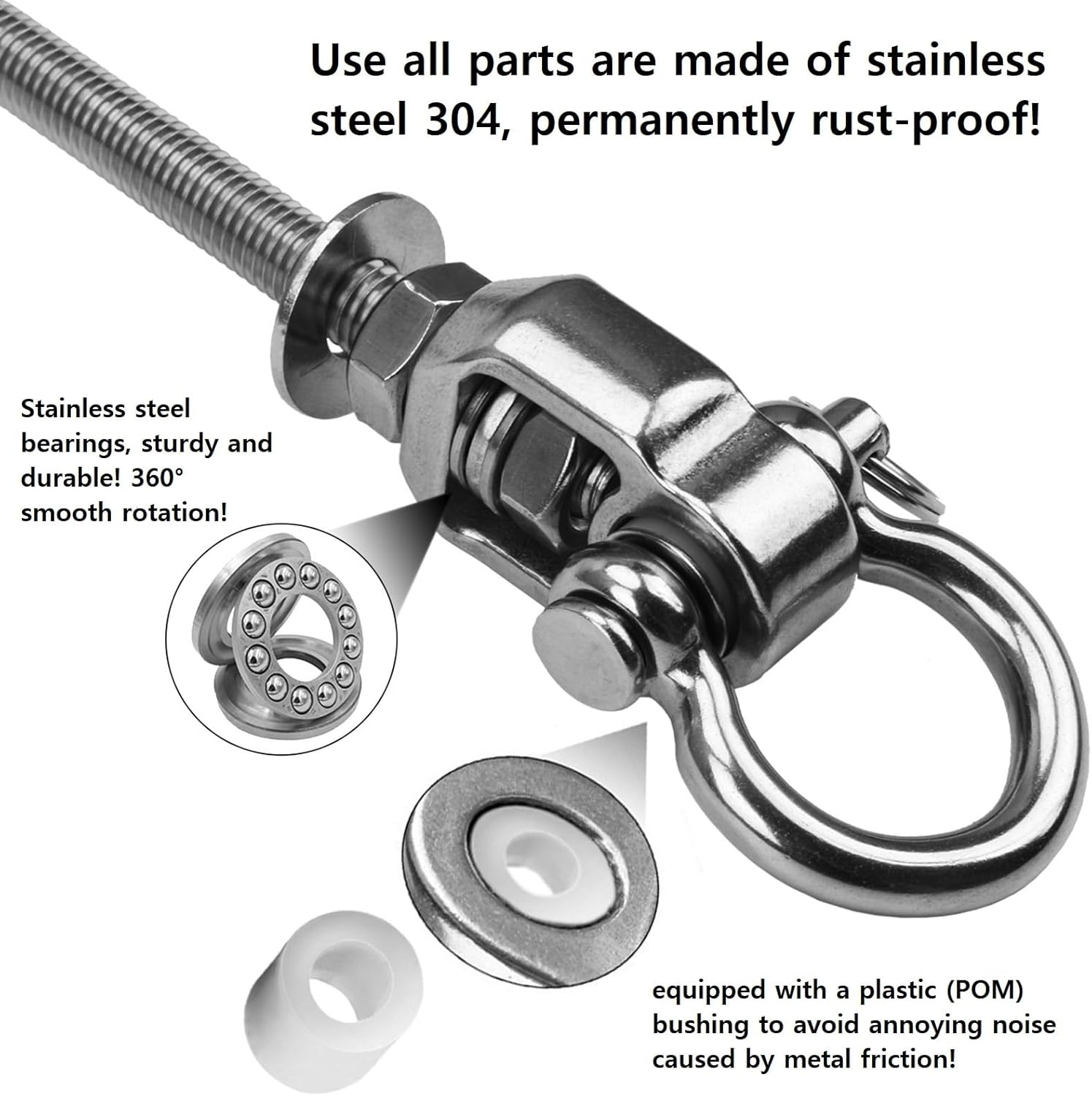 4-Pack Heavy Duty Swing Hangers with Bearings- 304 Stainless Steel Swing Set Brackets, 1500LB Capacity for Porch Swings, Hanging Chairs, Punching Bags, Gym Equipment