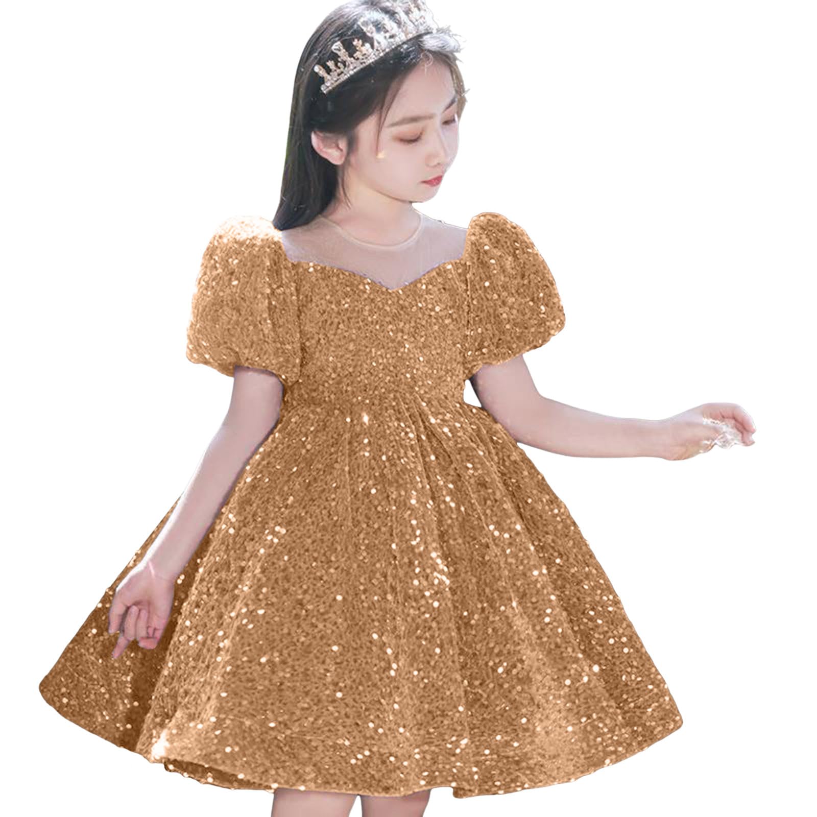 Glitzerkleid Mädchen Lang Partykleid Glitzer Pailletten Kleid Party Elegant Pailettenkleider Kurzarm Festlich Outfit Partykleid Pailettenkleid Glitter Dress Silvester Abendkleid