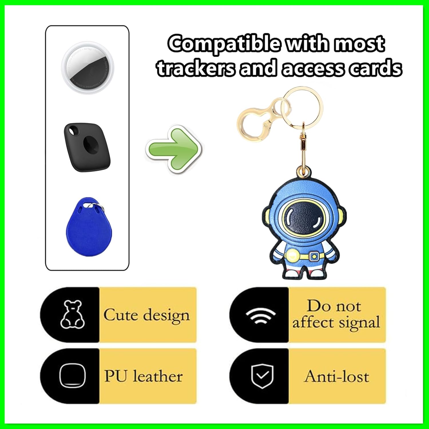 Leather Keychain Holder Case Compatible with AirTag,Cute Protective Cover with Keyring,Anti-Scratch Finder GPS Tracker Case for Wallet Keys,bag,pets,Backpack(Astronaut Blue) - Image 3